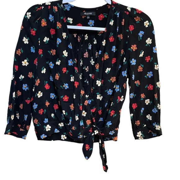 Madewell Tops - Madewell Wrap Top Pressed Flowers Floral Cropped Navy Women's Small
